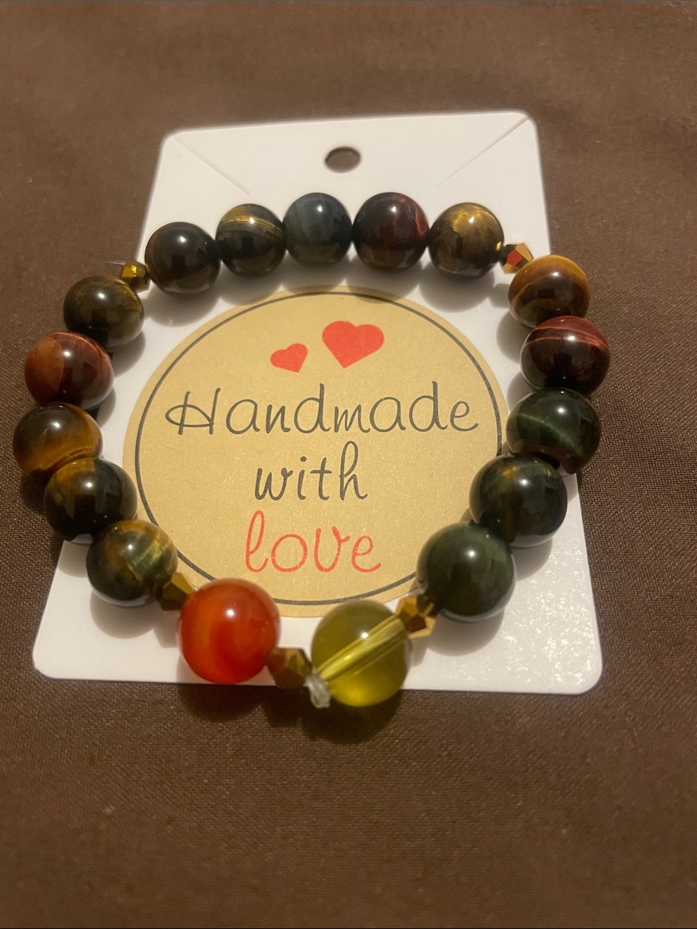 Handmade Natural Stones Bracelet -3 Colour Tiger’s Eye, Citrine & Red Quartz